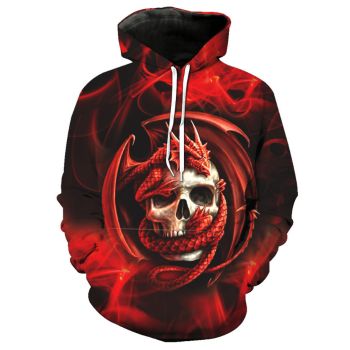 Vintage  Red Skull Pattern Halloween Hoodie