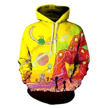 Popular And Vintage Yellow Rick And Morty Pattern Cartoon Hoodie
