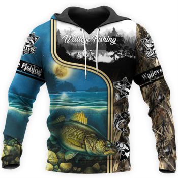 Gorgeous Black Blue Fish Pattern Animals Hoodie