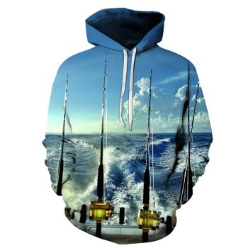 Fashion Blue Fishing Rods Pattern Animals Hoodie