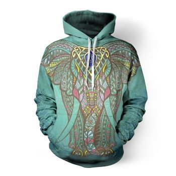 Street Style Green Elephant Pattern Animals Hoodie