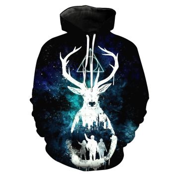 Precious Blue Black Deer Pattern Animals Hoodie
