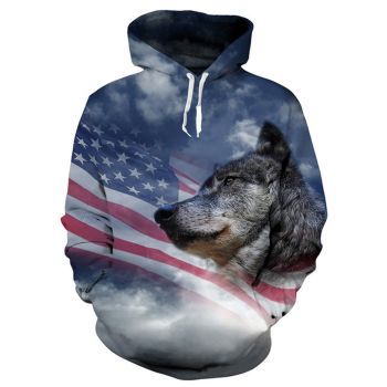 Loose Blue Wolf Pattern Animals Hoodie