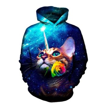Cute Blue Cat Pattern Animals Hoodie