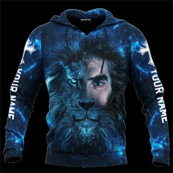  Loose Blue Lion Headshot Pattern Jesus Hoodie