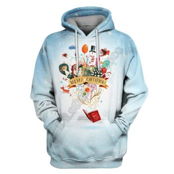  Precious Blue Book Santa Claus Tree Pattern Christmas Hoodie
