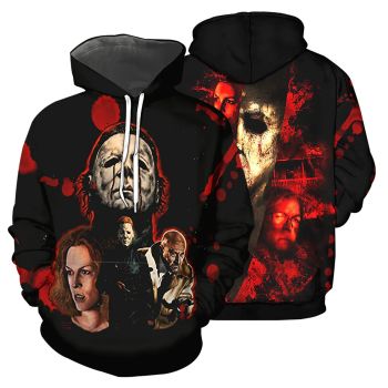  Classical  Black Red Horror Characters Pattern Halloween Hoodie