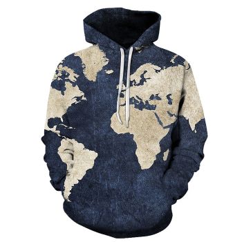 World Map Denim- Blue 3D - Sweatshirt, Hoodie, Pullover