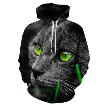 3D Black Cat Printed Hoodie
