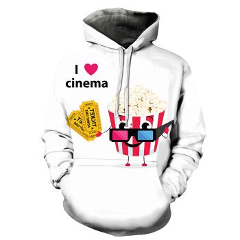 I Love Cinema Popcorn 3D Hoodie Sweatshirt Pullover
