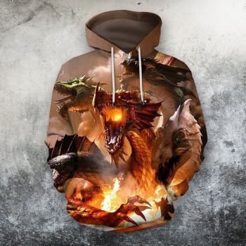 Loose And Fashion Orange Dragon Pattern Animals Hoodie
