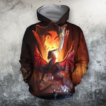 Loose Red Dragon Pattern Animals Hoodie