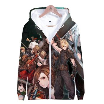 Anime Final Fantasy VII 3D Hoodie Zipper Pullover Hooded Sweatshirt