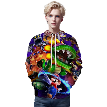 Mario Hoodie &#8211; Colorful Character 3D Full Print Drawstring Hooded Pullover Sweatshirt