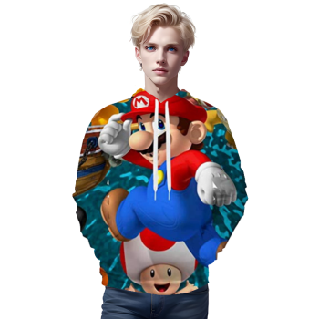 Mario Hoodie &#8211; Mario Toad Colorful 3D Full Print Drawstring Hooded Pullover Sweatshirt