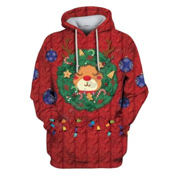  Vintage  Red Deer Pattern Christmas Hoodie