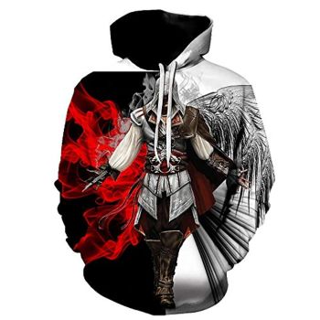 Assassins Creed Hoodies &#8211; Assassin Ezio Red and Grey Hoodie Drawstring Pullover Sweatshirt