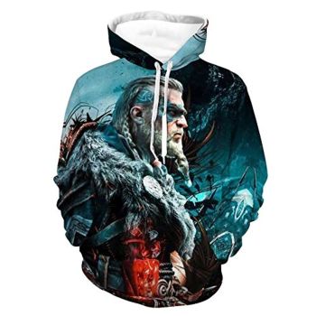 Assassins Creed Hoodies &#8211; Assassin&#8217;s Creed Valhalla EIVOR Blue 3D Print Drawstring Pullover Sweatshirt
