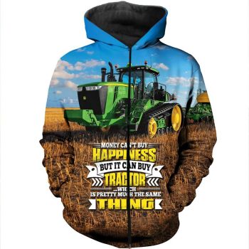 Pretty And Vintage  Brown Blue Tractor Pattern Car Zip-Up Hoodie