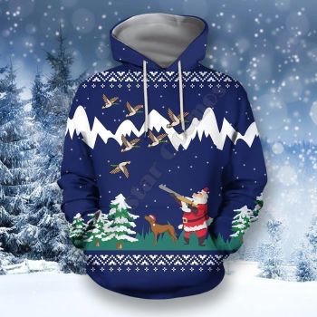 Precious Blue Truck Tree Santa Claus Pattern Christmas Hoodie