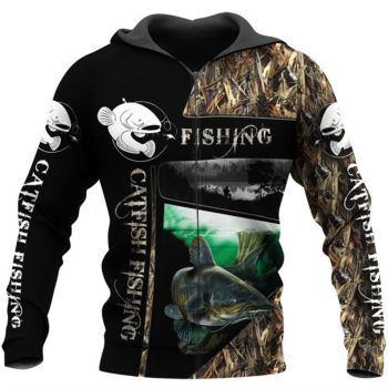 Vintage  Black Fish Pattern Animals Zip-Up Hoodie