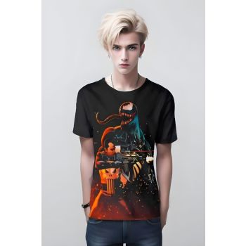Punisher X Venom - Embody the Symbiotic Vigilante with this Stylish Black Tee