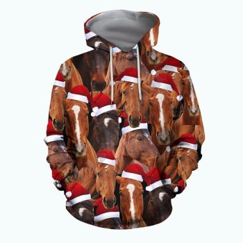 Vintage  Brown Horse Pattern Christmas Hoodie