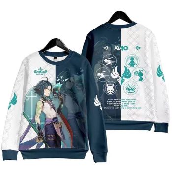 Exquisite Genshin Impact Xiao Anime Game Blue White Sweatershirt