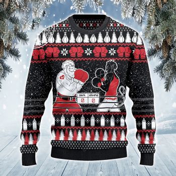 Boxing Lovers Gift Santa vs Krampus All Over Sweater