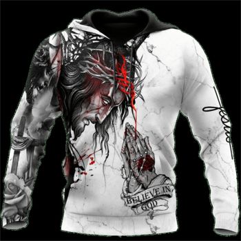  Cute White Black Headshot Fingers Pattern Jesus Hoodie