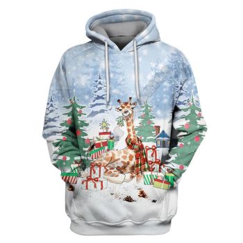  Loose Blue Deer Tree Pattern Christmas Hoodie