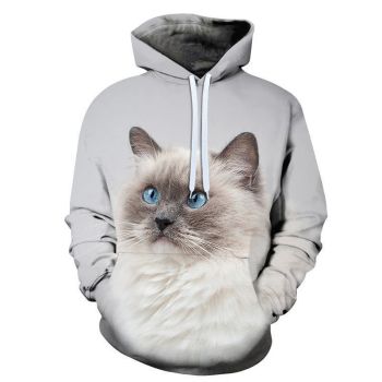 Fashion White Cat Pattern Animals Hoodie