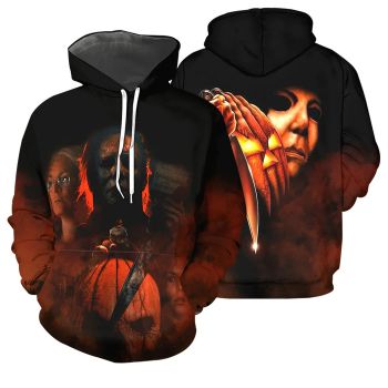  Popular Orange Skull Knives Pattern Halloween Hoodie