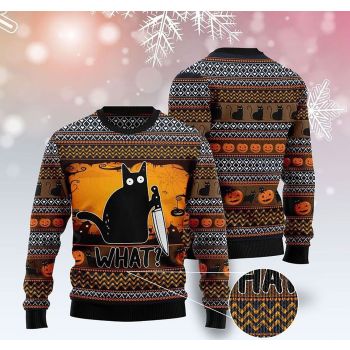 cat what murderous black cat with knife full Sweater