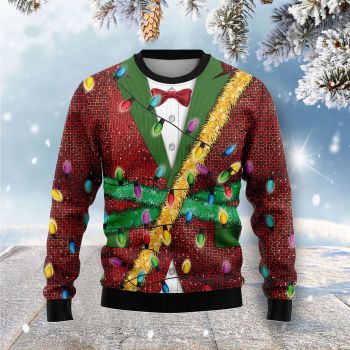 Christmas Light red glitter Full Printed Ugly Christmas Sweater