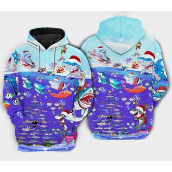 Christmas santa shark brings gifts to ocean Hoodie