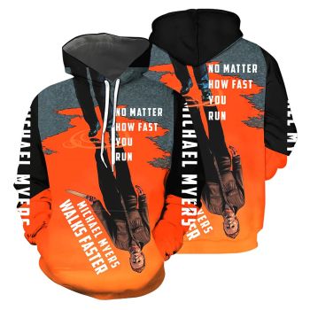  Popular Orange Black Knives Scary Characters Pattern Halloween Hoodie