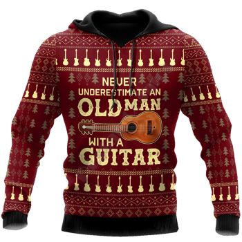Vintage  And Loose Red Guitar Pattern Music Hoodie