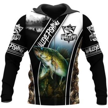 Gorgeous Black Fish Pattern Animals Zip-Up Hoodie