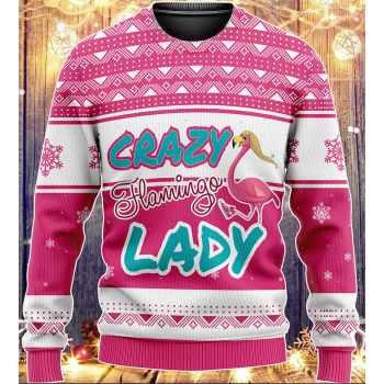 Crazy Flamingo Lady Ugly Knitted Sweater