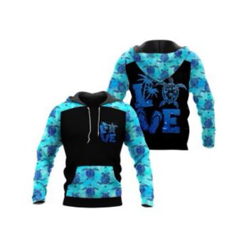 Popular And Vintage Blue Black Love Pattern Animals Hoodie