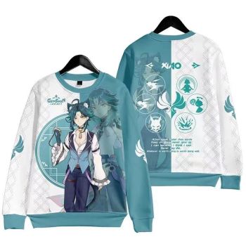 Retro Genshin Impact Xiao Anime Game White Sweatershirt