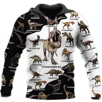 Loose And Fashion Black White Dinosaurs Pattern Animals Hoodie