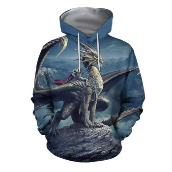 Cute And Loose Blue Dragon Pattern Animals Hoodie