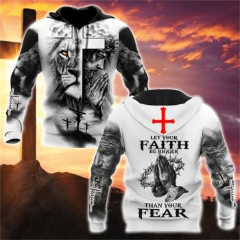  Cute Black White Crosses Headshot Lion Pattern Jesus Hoodie