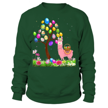 Cute Llama Funny Hunting Egg Tree Bunny Easter Sweatshirt