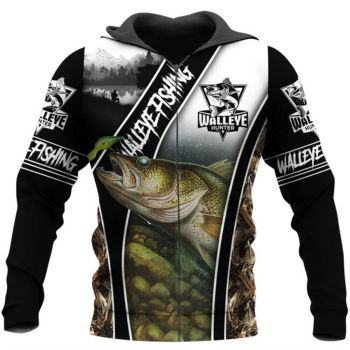 Precious Black Fish Pattern Animals Zip-Up Hoodie