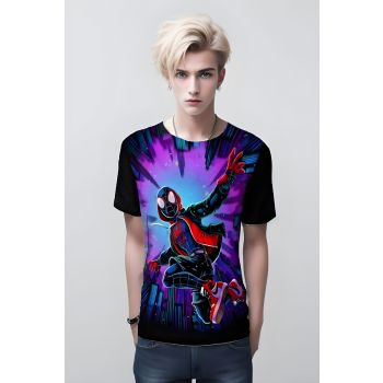 Stealth and Style: Black Tee with Spider-man Miles Morales