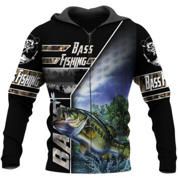  Fashion Black Blue Fish Pattern Animals Zip-Up Hoodie