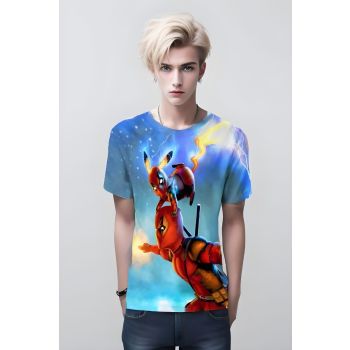 Blue Encounter: Deadpool vs Pikachu from DQS, A Crossover for the Ages T Shirt